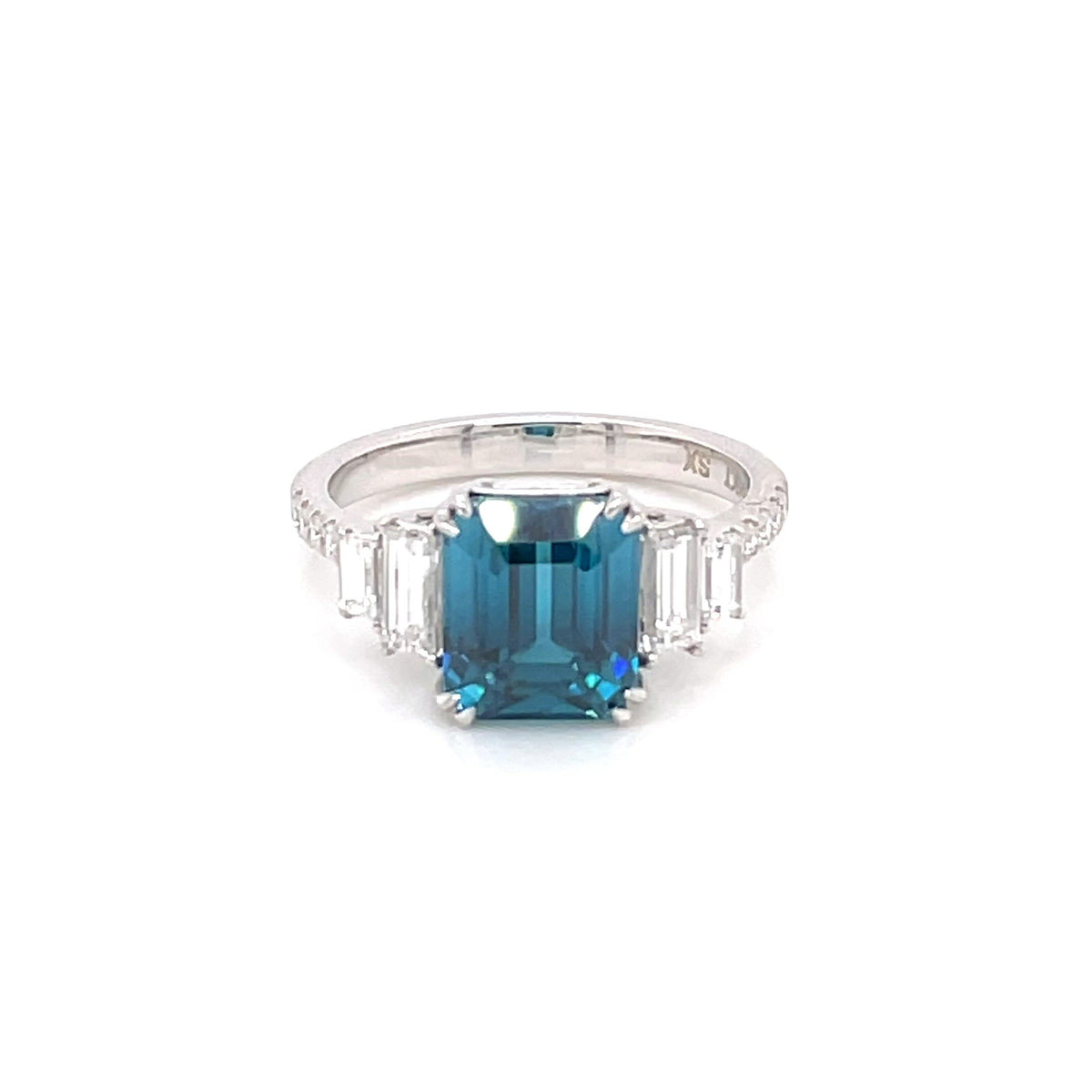 Emerald cut blue zircon on sale ring